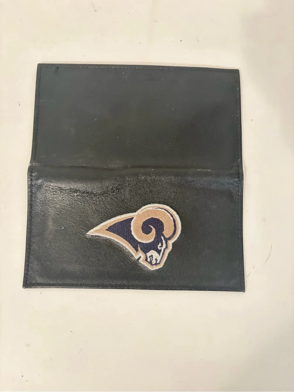 Vintage NFL Embroidered St Louis Rams Black Cowhide Leather Checkbook Holder